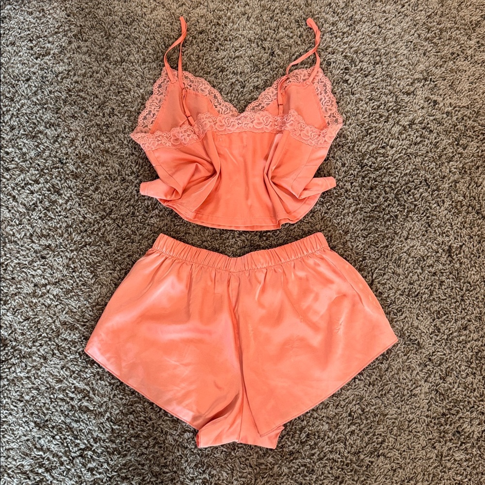 Colsie Coral Lace Trim Pajama Set - Picture 2 of 9